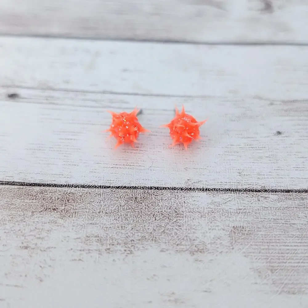 Retro Punk Stud Earrings Bright Orange - Small
